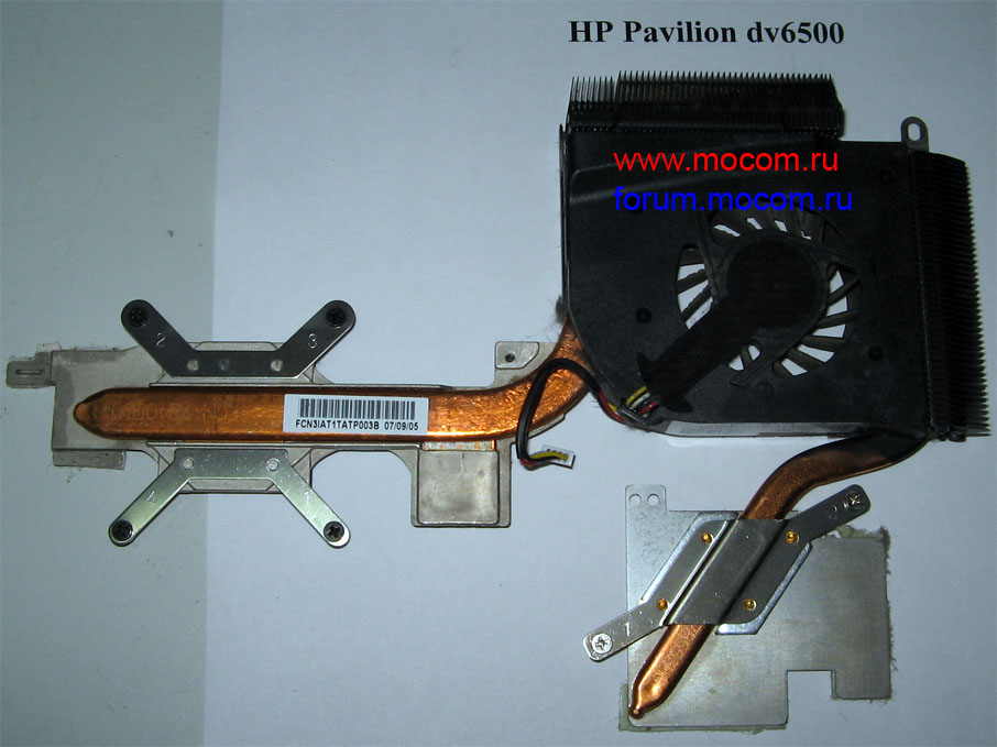  HP Pavilion dv6500:  449960-001, 31AT1TATP003C, F6D1-CCW, DFS531205M30T; DC 5V 0.32A fan, 2 air outlet for AMD CPU