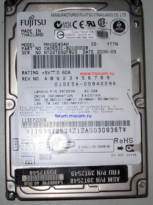   : HDD Fujitsu MHV2040AH 40Gb 5400rpm IDE; 39T2548, 39T2549