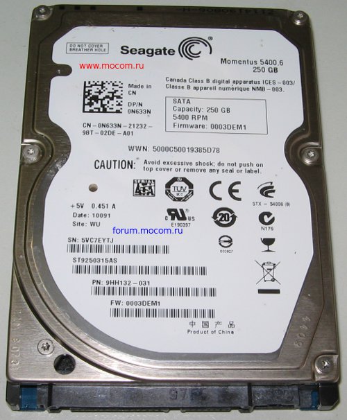   : HDD Seagate ST9250315AS Momentus 250Gb, Sata, 5400 RPM