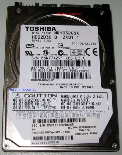   : HDD Toshiba MK1032GSX 100GB Sata 5400rpm
