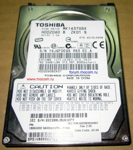   : HDD Toshiba MK1637GSX Sata 160Gb