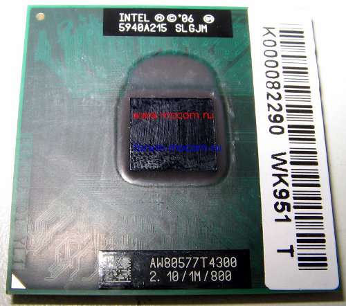  Toshiba Satellite L500-1Q6:  Intel S-P479 Intel Core 2 Duo; T4300 AW80577T4300; 1M Cache, 2.10 GHz, 800 MHz FSB
