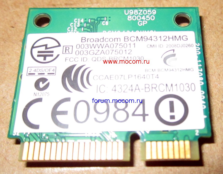  HP ProBook 4515s VC377ES: mini PCI Wi-Fi DCM94312HMGL, SPS:504593-004