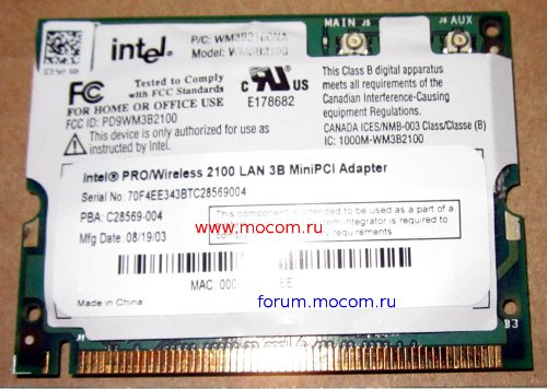  Roverbook Nautilus E415 WH: mini PCI Wi-Fi Intel WM3B2100NA