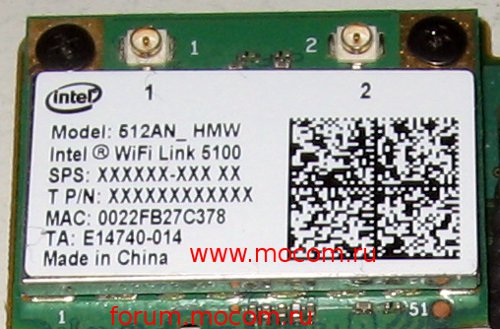  Sony VAIO VGN-Z691Y/X: mini PCI Wi-Fi Intel 512AN_HMW 802.11a/b/g/Draft-N1